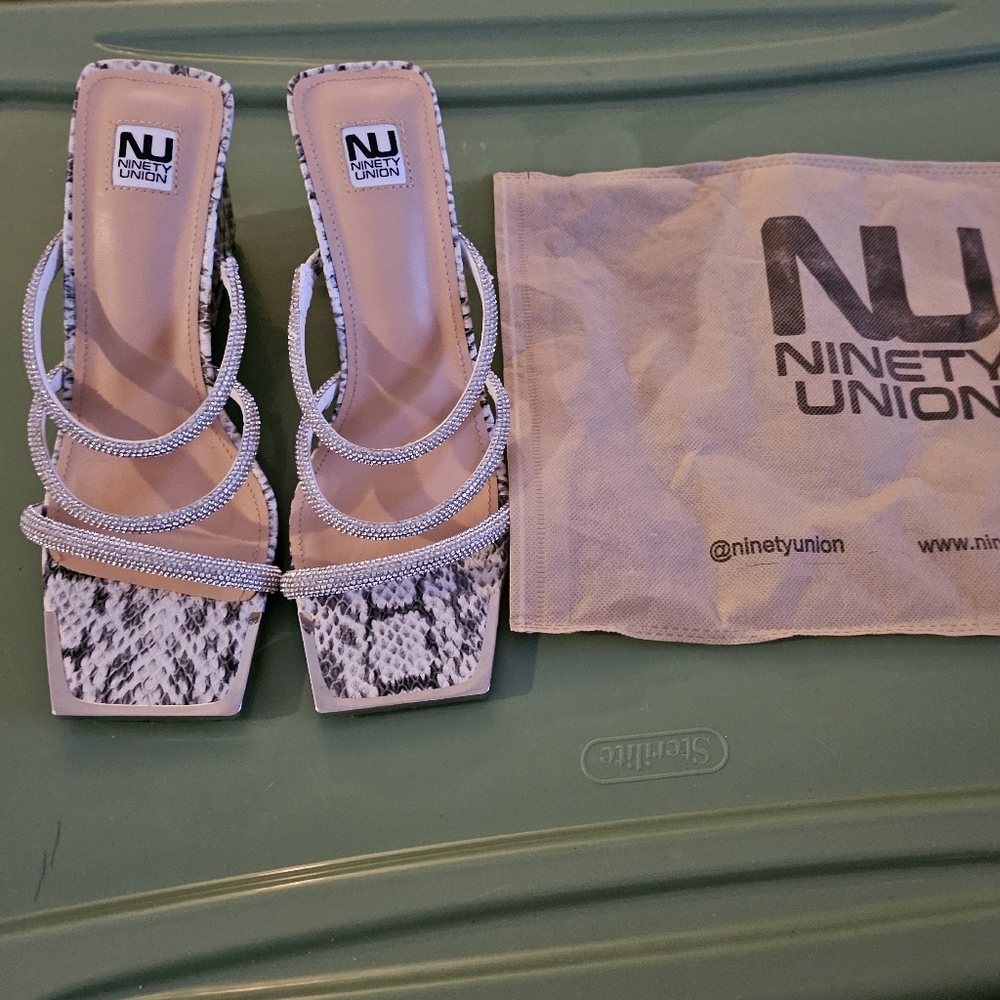 Ninety Union Rhinestone Wedge Faux Snake Print Shoes